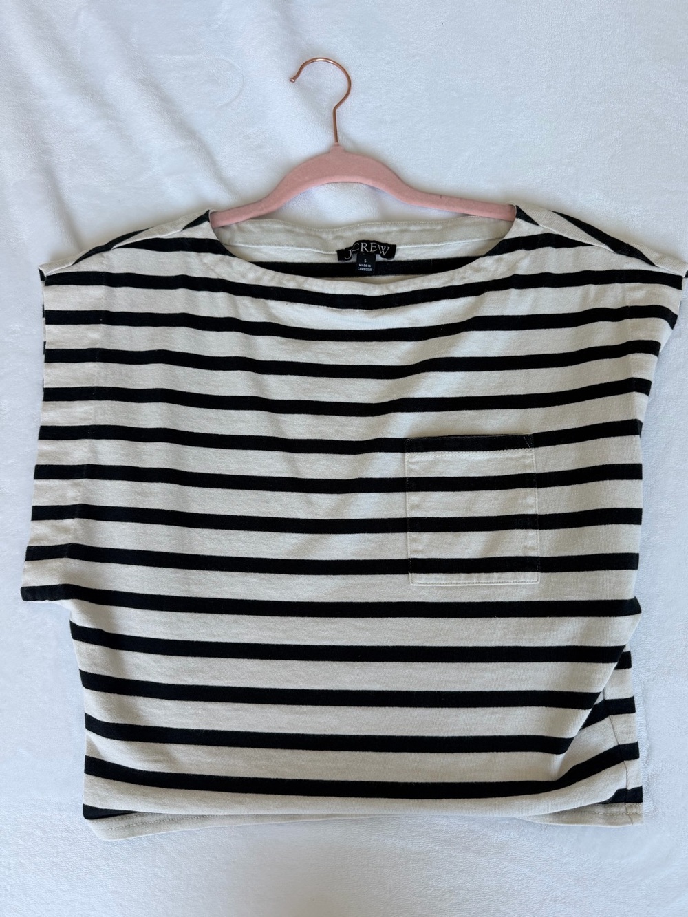 J. Crew Black and White Striped Cotton Boat Neck Tee